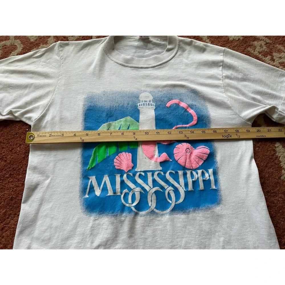 Soffe Shirts Mississippi Vintage Printed T Shirt Adult L Large White Pink Blue G